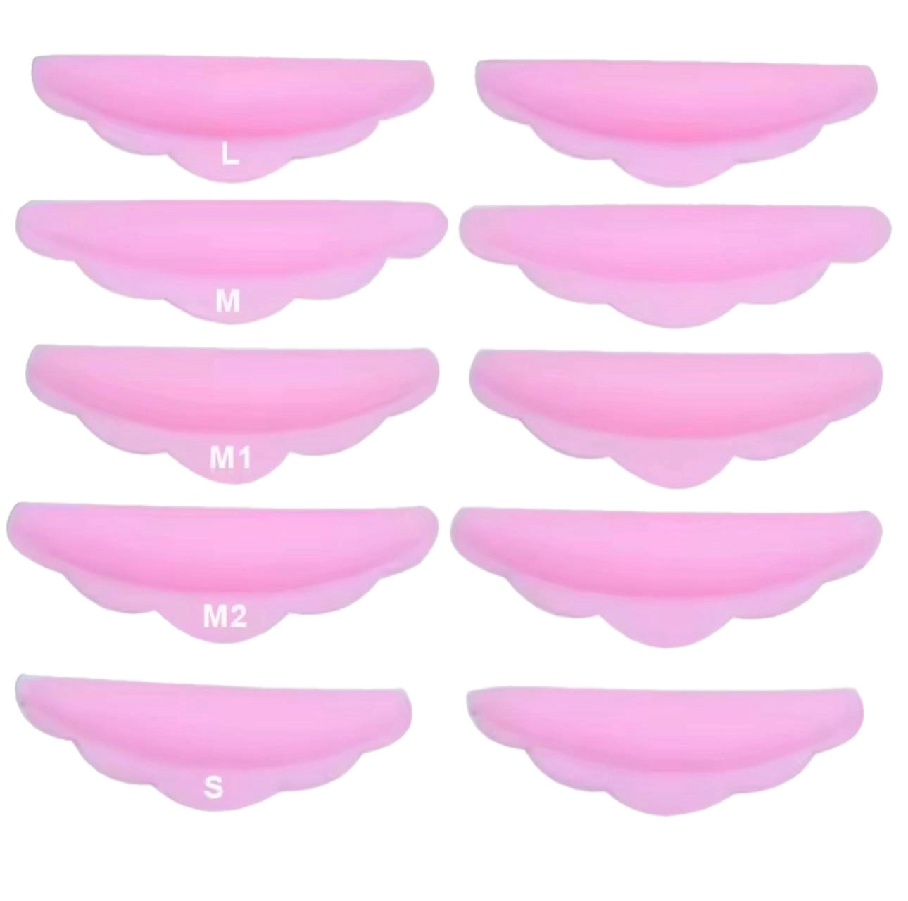 שתלי סיליקון להרמת ריסים 5 גדלים (ורוד)