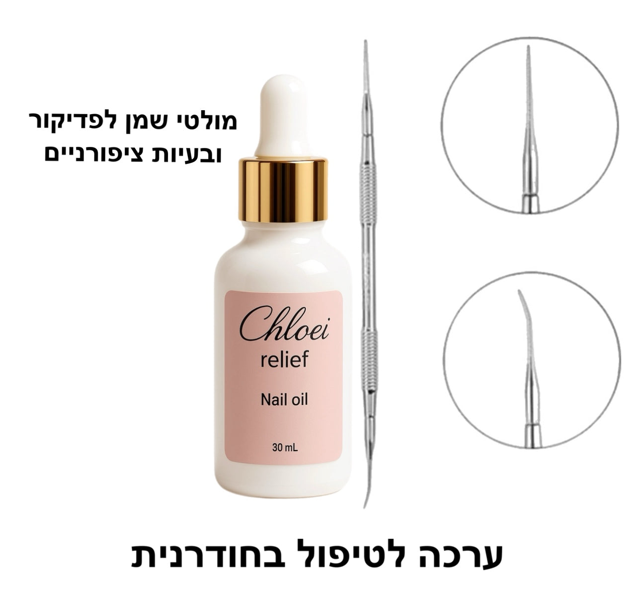 ערכה לטיפול בציפורן חודרנית מרכך/ שמן קלואי ריליף + משייף לציפורן חודרנית chloe NL009 פדיקור